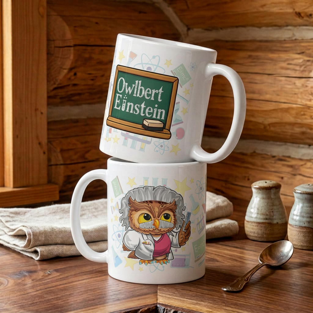Owlbert Einstein ceramic mug