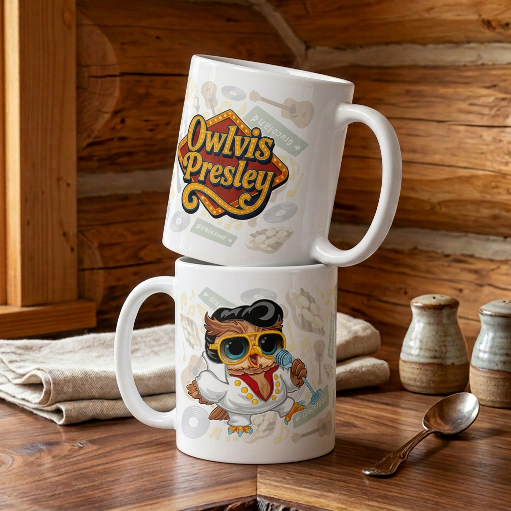 Owlvis Presley ceramic mug